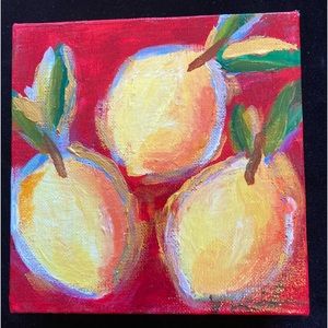 Summer Lemons On Scarlet “Acrylic Painting  6”x 6”1.5” Original Hand painted